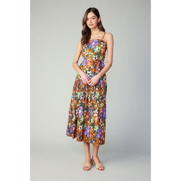 Current Air Floral Pleated Midi Dress 100% Cotton Size Small - Picture 5 of 11